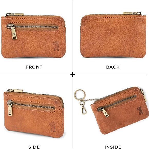 Vintage Leather Key Case Small RFID Blocker Genuine Vegetable Tanned Men Women - Picture 5 of 9